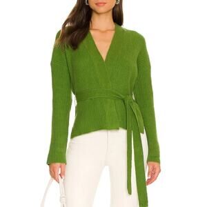 TULAROSA Halcyon Belted V Neck Cardigan Color: DARK CEDAR GREEN Medium